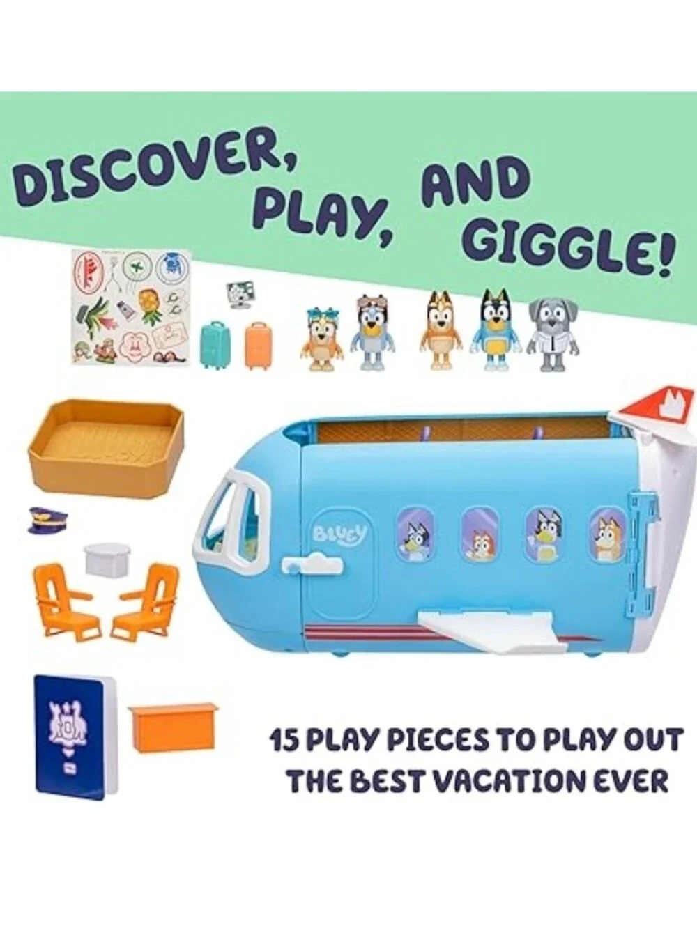 NIB Bluey 3-in-1 Transforming Airplane Playset (Brown Eco-Box Packaging)